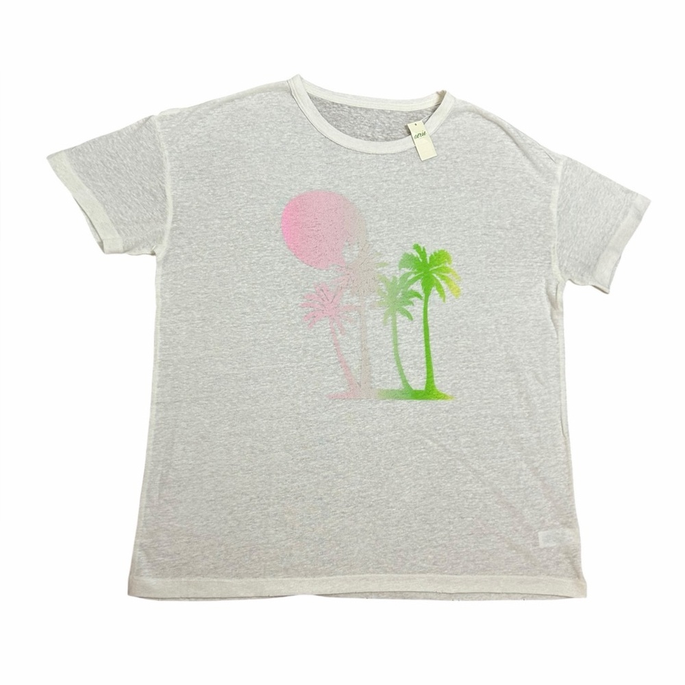 Aerie Breezy Boyfriend White Palm Tree T-Shirt Linen blend Neon Womens Med NWT - Picture 4 of 12